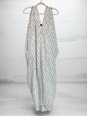 Hatch Sleeveless Chic Black Striped on White Maternity Midi Dress One Size